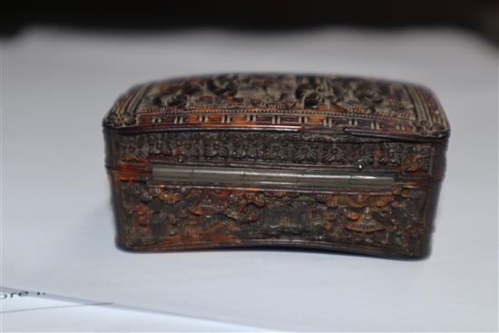 A Cantonese carved tortoiseshell snuff box